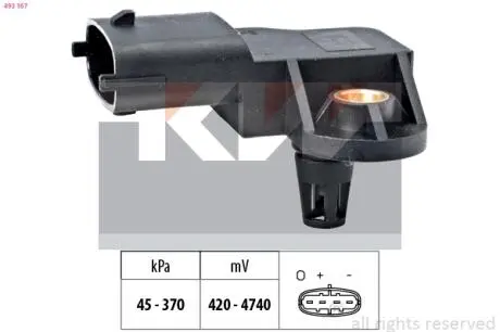 493167 493 167 KW Датчик тиску повітря(вакуума) (аналог EPS 1.993.167/Facet 10.3167) KW підбір по vin на Brocar