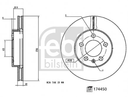 174450 TARCZA HAMULC. VW POLO 17- PRZÓD FEBI BILSTEIN підбір по vin на Brocar