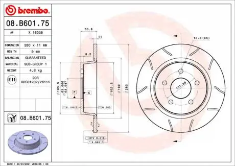 08B60175 TARCZA HAMULC. FORD C-MAX 10- TYŁ BREMBO подбор по vin на Brocar