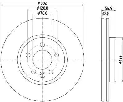 8DD355132561 Диск тормозной (передний) VW Amarok 16- (332x30) PRO+ HELLA підбір по vin на Brocar