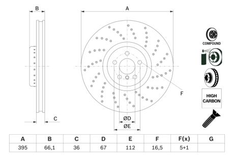 0986479F55 Гальмівний диск BMW 5/7/X5/X6 \&#039;\&#039;FR M-Perfomance d=395mm \&#039;\&#039;16&gt;&gt; BOSCH підбір по vin на Brocar