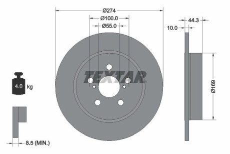 92333703 TARCZA HAM. TOYOTA T. YARIS 1,5 HYBRID 20- TEXTAR підбір по vin на Brocar