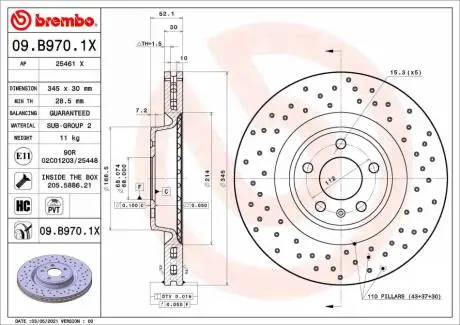 09B9701X TARCZA HAMULC. AUDI A6 11- PRZÓD BREMBO подбор по vin на Brocar