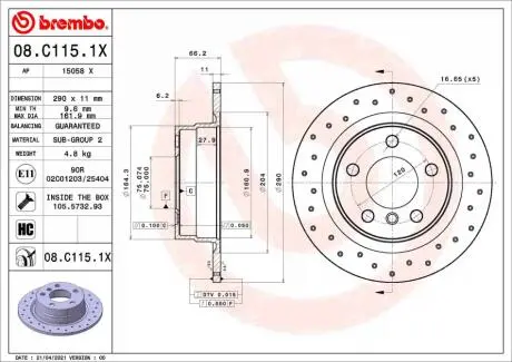 08C1151X Гальмівні диски BREMBO підбір по vin на Brocar