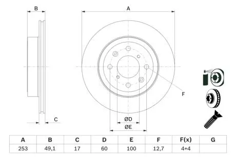 0986479E75 TARCZA HAM. SUZUKI WAGON R 1.3 05- BOSCH підбір по vin на Brocar