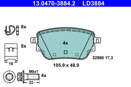 13047038842 KLOCKI HAM. DB T. C118/X118/H247/X247/W177/W247 1,3-2,0 18- CERAMIC ATE підбір по vin на Brocar