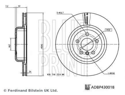 ADBP430018 Диск тормозной (задний) BMW 3 (G20/G30)/5(G31)/7 (G11,G12)/X5 (G05)/ X6 (G06) 17- (345x24) PRO+ BLUE PRINT підбір по vin на Brocar