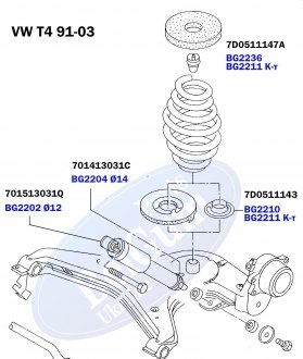 BG2211 Комплект проставок пружины (задней) VW Т4 91-03 (верхняя/нижняя) BELGUM подбор по vin на Brocar