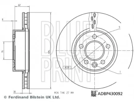ADBP430092 Гальмівний диск BLUE PRINT підбір по vin на Brocar