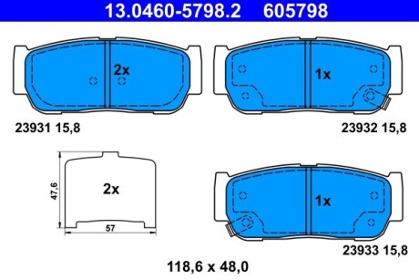 13046057982 Колодки гальмівні (задні) Subaru Impreza/Outback 08-/Legacy 09-14/Forester 13- ATE підбір по vin на Brocar