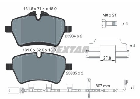 2398407 KLOCKI HAMULCOWE MINI COOPER S 10-13 PRZOD 18MM Z CZUJ. KPL TEXTAR TEXTAR підбір по vin на Brocar