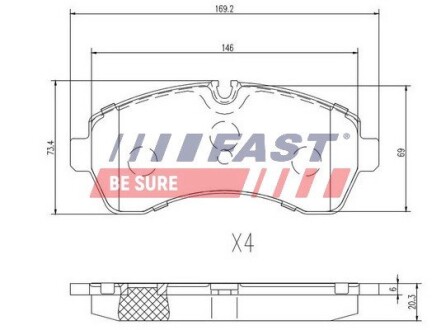 FT29022 КОЛОДКИ ТОРМОЗНЫЕ MERCEDES SPRINTER 06> 906 ПЕРЕД БЕЗ ДАТЧИКА 906 FAST подбор по vin на Brocar