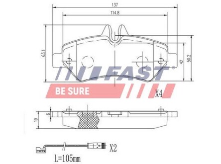 FT29020 КОЛОДКИ ТОРМОЗНЫЕ MERCEDES SPRINTER 06> 906 ЗАД 2-ДАТЧИКА 906 FAST подбор по vin на Brocar