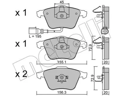 2205492 Колодки тормозные (передние) VW Passat 05-10/Skoda Superb 08-15 (с датчиком) METELLI підбір по vin на Brocar