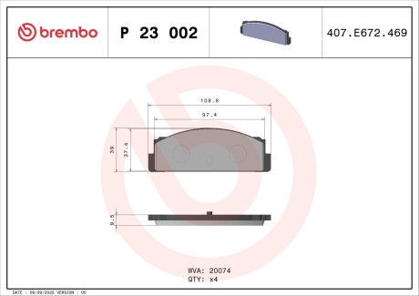 P23002 Гальмівні колодки, дискове гальмо (набір) BREMBO підбір по vin на Brocar