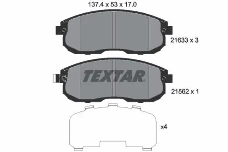 2163301 Тормозные колодки, дисковый тормоз (набор) TEXTAR подбор по vin на Brocar