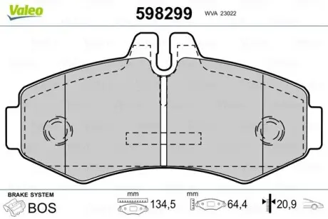 598299 Гальмівні колодки, дискове гальмо (набір) VALEO підбір по vin на Brocar
