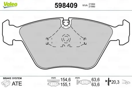 598409 Тормозные колодки, дисковый тормоз (набор) VALEO подбор по vin на Brocar