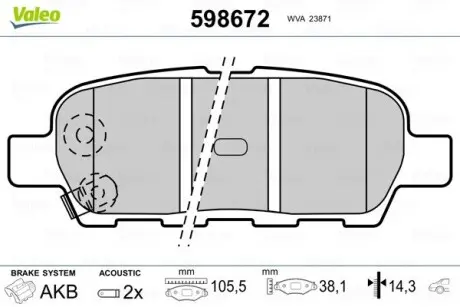 598672 Тормозные колодки, дисковый тормоз (набор) VALEO подбор по vin на Brocar