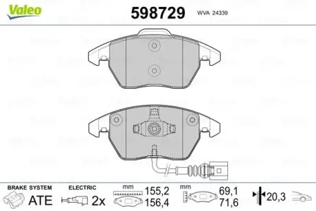 598729 Гальмівні колодки, дискове гальмо (набір) VALEO підбір по vin на Brocar