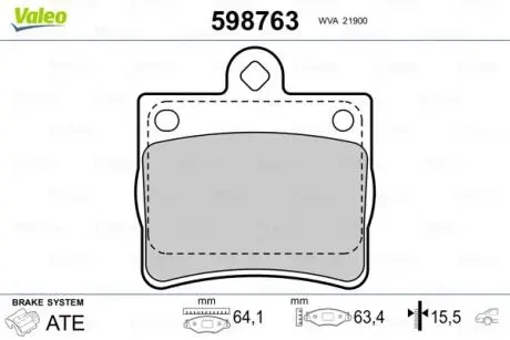598763 Тормозные колодки, дисковый тормоз (набор) VALEO підбір по vin на Brocar