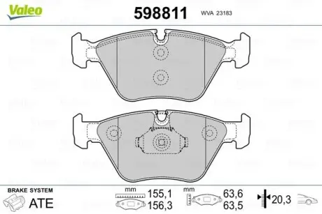 598811 Гальмівні колодки, дискове гальмо (набір) VALEO підбір по vin на Brocar