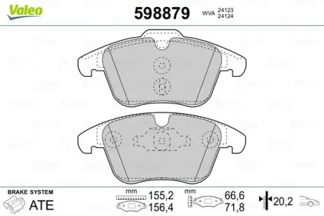 598879 Тормозные колодки, дисковый тормоз (набор) VALEO подбор по vin на Brocar