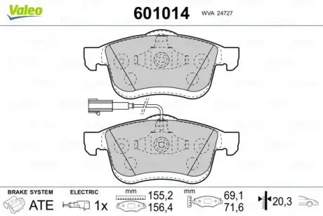601014 Гальмівні колодки, дискове гальмо (набір) VALEO підбір по vin на Brocar