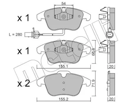 2206752 Колодки гальмівні (передні) Audi A4 07-18/Audi A5 07-/Audi Q5 12-17 (+датчик) METELLI підбір по vin на Brocar