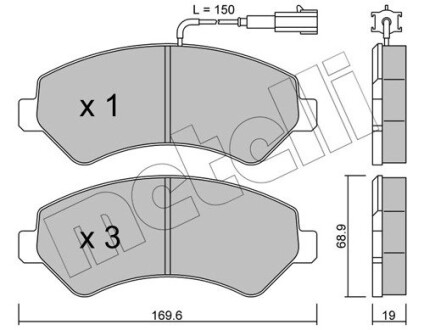 2207090 Колодки гальмівні (передні) Citroen Jumper/Fiat Ducato/Peugeot Boxer 06- R16 (+датчик) METELLI підбір по vin на Brocar