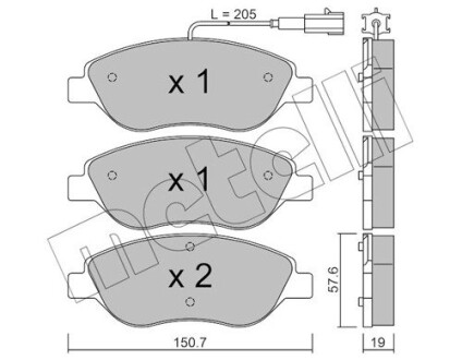 2205770 Тормозные колодки, дисковый тормоз (набор) METELLI подбор по vin на Brocar