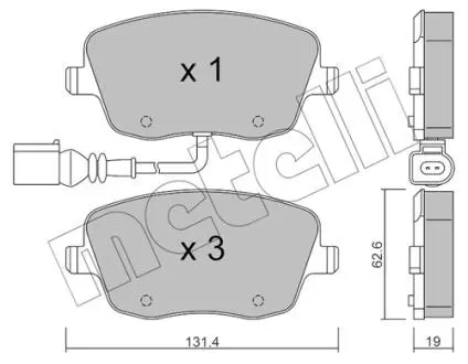2205471 Колодки гальмівні (передні) Seat Ibiza/VW Polo 01-09/Skoda Fabia 99-14/Roomster 06-15 (+датчик) METELLI підбір по vin на Brocar