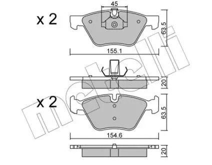 2205573 Колодки гальмівні (передні) BMW 1 (E81/E82)/3 (E90-E93)/X1 (E84)/Z4 (E89) 04-16 METELLI підбір по vin на Brocar
