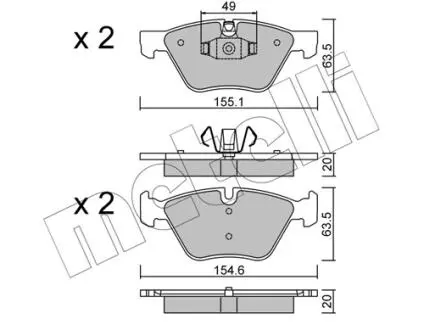 2205575 Колодки гальмівні (передні) BMW 1 (E81/E87) 04-12/3 (E90-E93) 05-13/X1 (E84) 11-15 METELLI підбір по vin на Brocar