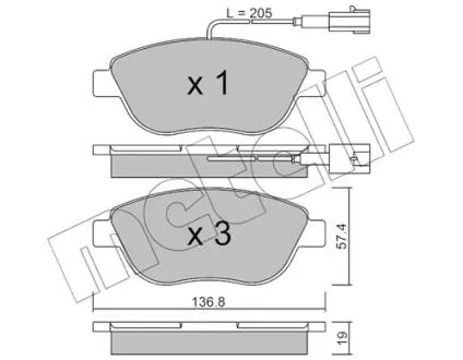2203220 Колодки тормозные (передние) Fiat Doblo 01-/Opel Combo 1.3-2.0CDTI 12- (с датчиком) METELLI подбор по vin на Brocar