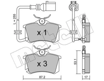 2201004 Колодки тормозные (задние) Skoda Fabia 99-/VW Caddy/Golf 03-16/Passat B5 96-05/Polo 01- (+датчик) METELLI подбор по vin на Brocar