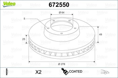 672550 Диск тормозной MALOWANA FORD FOCUS II VALEO подбор по vin на Brocar