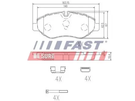 FT29135 КОЛОДКИ ТОРМОЗ ПЕРЕД E4 35C14-16-18 FAST подбор по vin на Brocar