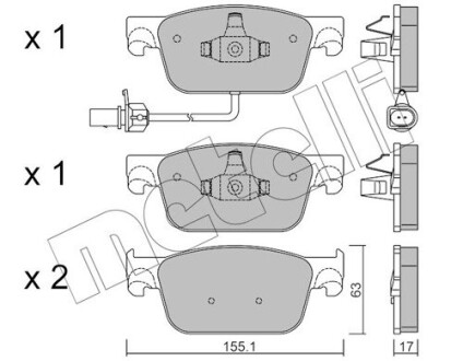 2211250 Колодки тормозные (передние) Audi A4/A5 15- (с датчиком) METELLI подбор по vin на Brocar