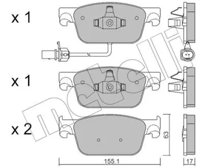 2211250 Колодки гальмівні (передні) Audi A4/A5 15- (з датчиком) METELLI підбір по vin на Brocar