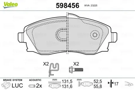 598456 Гальмівні(тормозні) колодки VALEO підбір по vin на Brocar