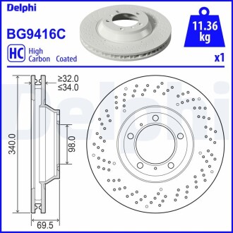 BG9416C Диск тормознойPRZOD PRAWA DELPHI подбор по vin на Brocar