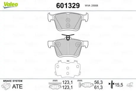 601329 Тормозные колодки (набор) VALEO подбор по vin на Brocar