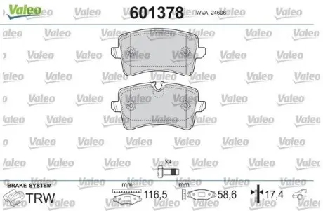 601378 Гальмівні колодки (набір) VALEO підбір по vin на Brocar