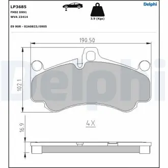 LP3685 Комплект гальмівних накладок, дискове гальмо DELPHI підбір по vin на Brocar