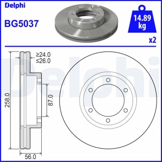 BG5037 TARCZA HAMULCOWA PRZOD DELPHI підбір по vin на Brocar