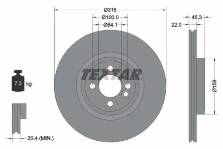 92255003 Тормозной диск TEXTAR підбір по vin на Brocar