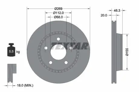 92037100 Гальмівний диск TEXTAR підбір по vin на Brocar