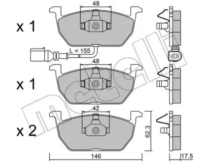 2210280 Колодки тормозные (передние) Seat Leon/Skoda Octavia IV/V/VW Golf VII 12- (+датчик) METELLI подбор по vin на Brocar
