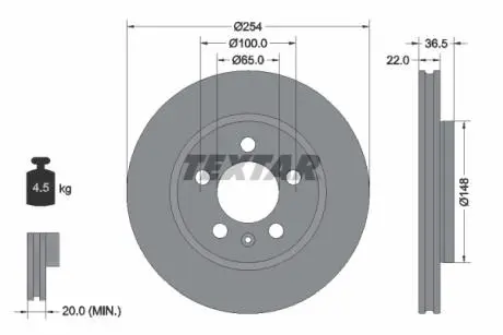 92329503 TARCZA HAM. VW T. POLO 1,0-2,0 14- TEXTAR підбір по vin на Brocar